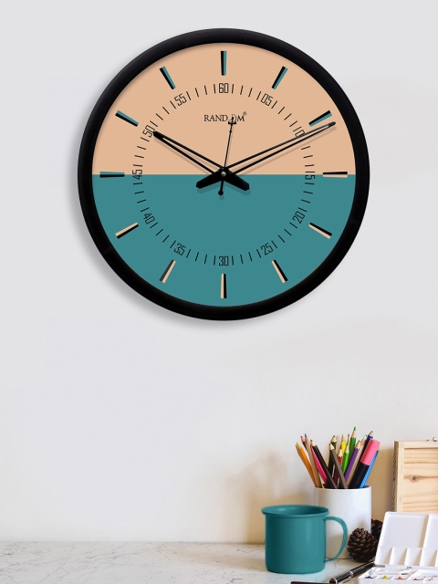 RANDOM Peach-Coloured & Teal Blue Round Colourblocked 30.4 cm Analogue Wall Clock