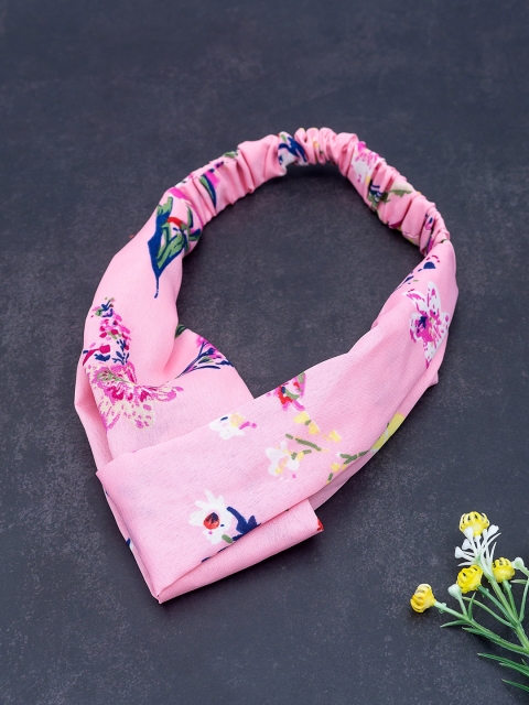 Golden Peacock Pink & White Knot Design Floral Printed Elasticated Hairband