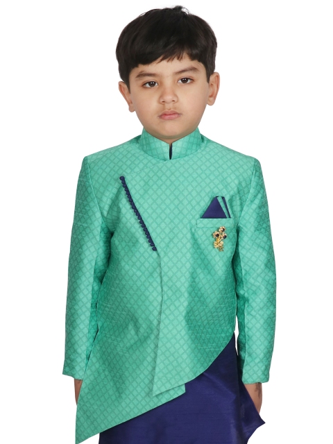 SG YUVRAJ Boys Green Self Design Ethnic Tailored Jacket