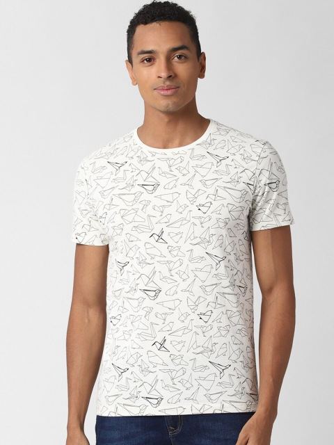 Peter England Casuals Men White Printed Round Neck T-shirt
