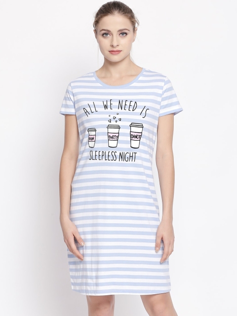 Dreamz by Pantaloons White & Blue Striped Nightdress