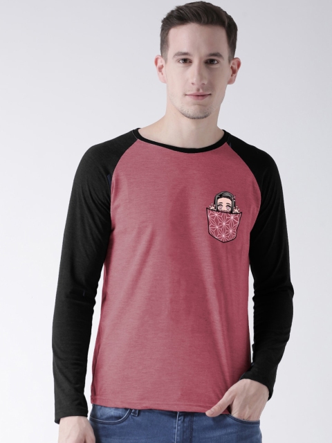 ComicSense.xyz Men Pink Solid Round Neck Cotton T-shirt