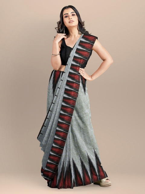 BharatSthali Grey Pure Cotton Woven Design Sambalpuri Saree