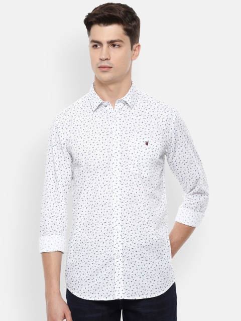 Louis Philippe Jeans Men White & Blue Slim Fit Printed Casual Shirt