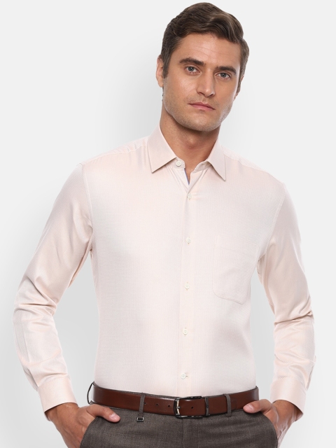 Luxure by Louis Philippe Men Peach-Coloured Regular Fit Self Design Casual Shirt