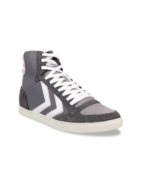 Hummel Women Grey & White Striped High-Top Sneakers