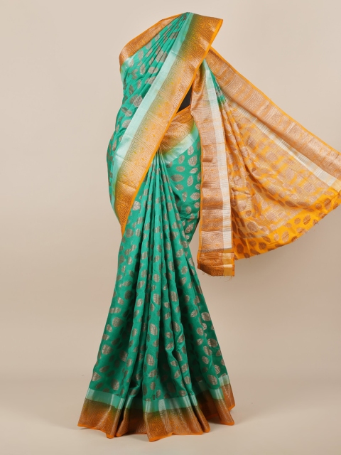 Pothys Green & Orange Jute Silk Woven Design Saree