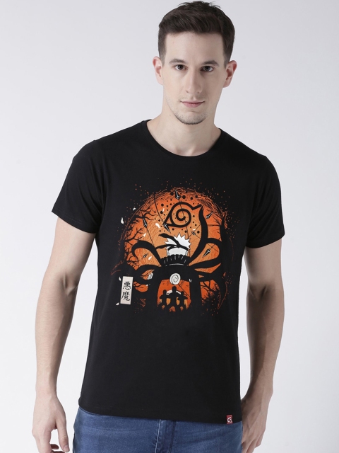 ComicSense.xyz Men Black Naruto Kurama Anime Printed Round Neck T-shirt