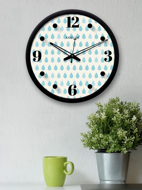 RANDOM White & Blue Round Printed 30.4 cm Analogue Wall Clock