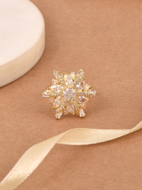Tistabene Gold-Plated & White Stone-Studded Finger Ring