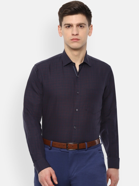 Van Heusen Men Navy Blue Regular Fit Checked Semiformal Shirt