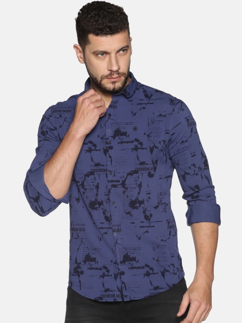 SHOWOFF Men Blue Slim Fit Printed Casual Shirt