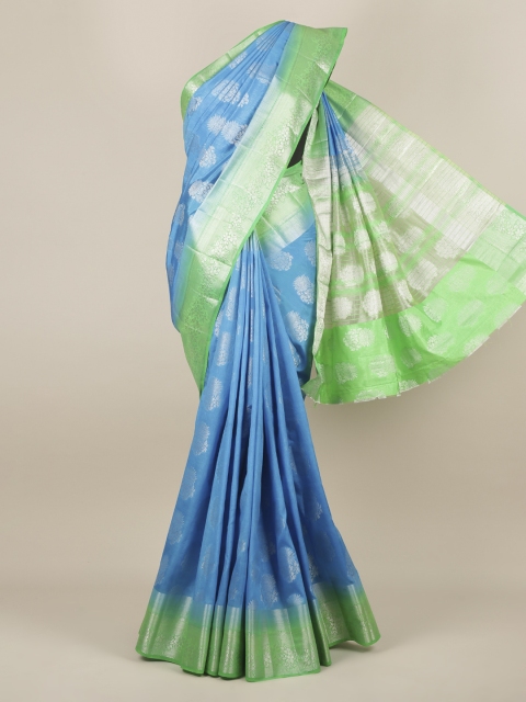 Pothys Blue & Green Jute Silk Woven Design Saree