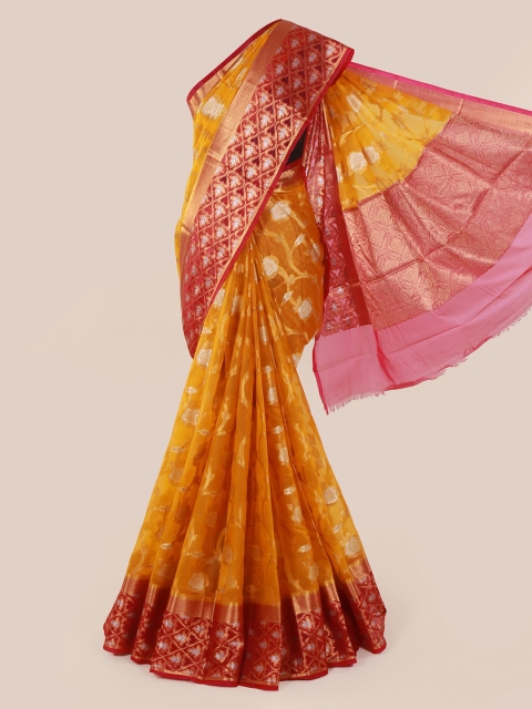 Pothys Yellow & Red Tissue Woven Design Saree