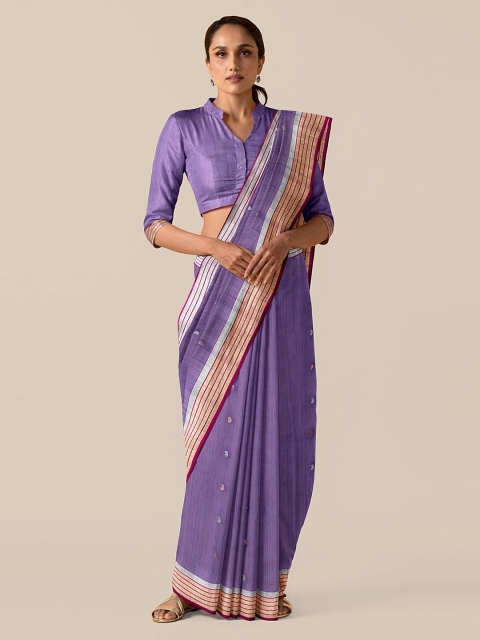 Taneira Purple Solid Chanderi Saree
