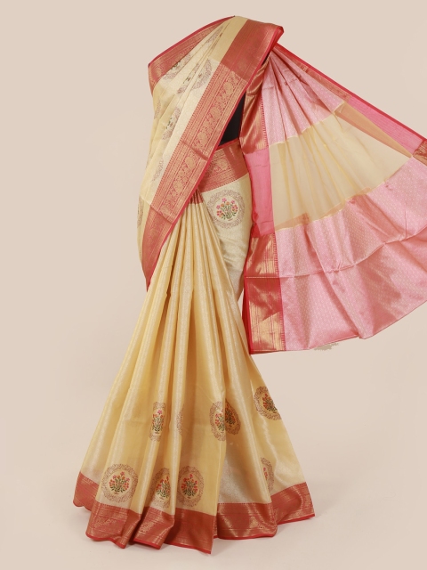 Pothys Cream-Coloured Woven Design Cotton Blend Saree