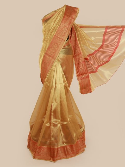 Pothys Gold-Toned Solid Tissue Saree
