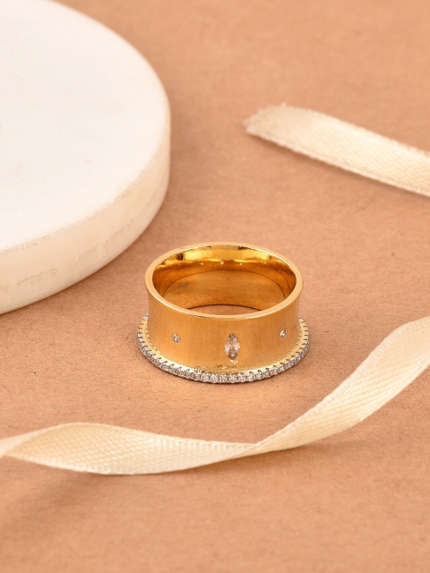 Tistabene Gold-Plated White Stone-Studded Band Finger Ring