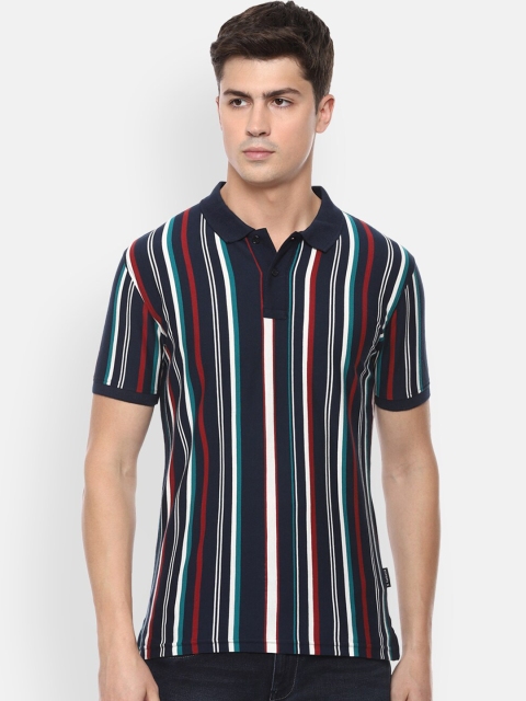 V Dot Men Multicoloured Striped Polo Collar T-shirt, Multi