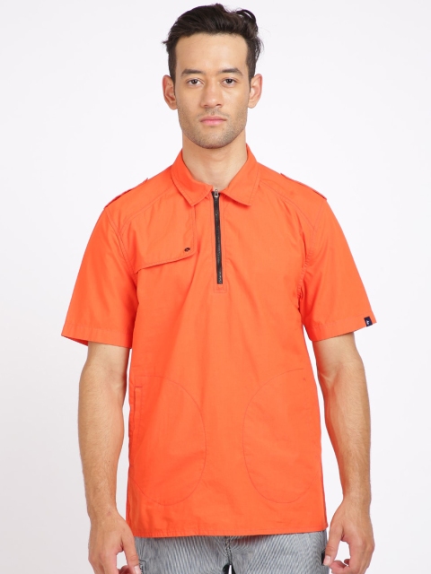 Breakbounce Men Orange Slim Fit Solid Casual Shirt