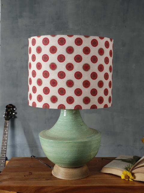 Grated Ginger Green & White Printed Contemporary Table Lamp with Shade