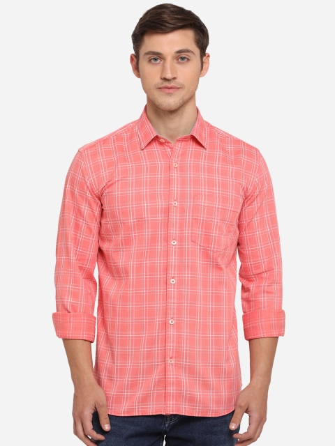 JADE BLUE Men Peach-Coloured Slim Fit Checked Casual Shirt