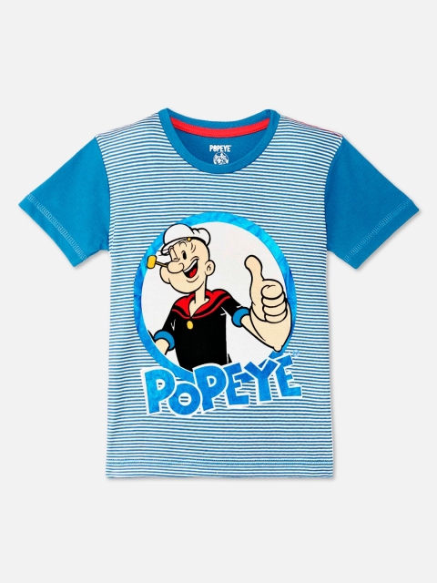 Kids Ville Boys Blue Popeye Printed Round Neck T-shirt