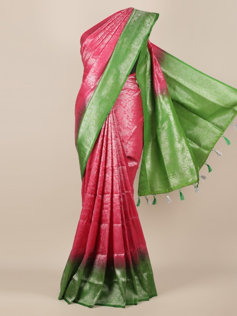 Pothys Pink & Green Jute Silk Woven Design Saree