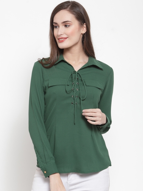 armure Women Green Regular Fit Solid Casual Shirt