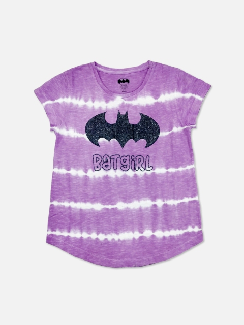 Kids Ville Girls Purple Batgirl Dyed Round Neck T-shirt