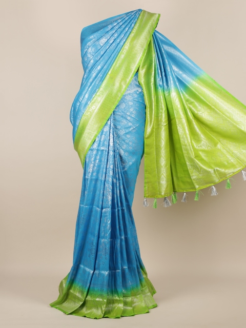 Pothys Blue & Green Jute Silk Woven Design Saree