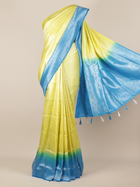 Pothys Yellow & Blue Jute Silk Woven Design Saree