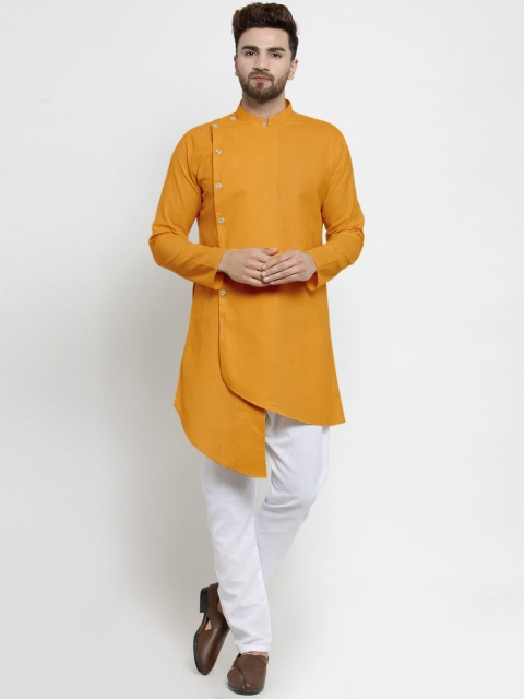 TREEMODA Men Mustard Yellow & White Solid Kurta with Trousers