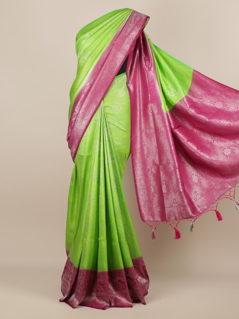 Pothys Green & Pink Jute Silk Solid Saree
