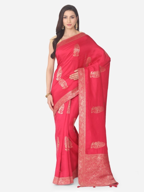 BOMBAY SELECTIONS Pink & Gold-Toned Silk Blend Woven Design Banarasi Saree