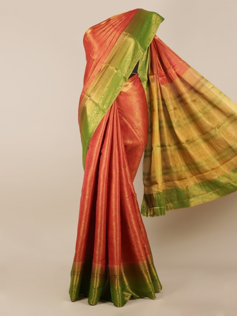 Pothys Pink & Green Jute Silk Woven Design Saree