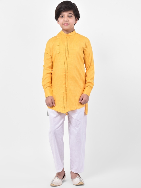DEYANN Boys Yellow & White Solid Kurta with Pyjamas