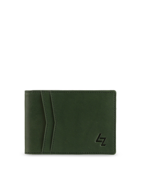 Leather Zentrum Men Green & Black Solid Two Fold Leather Wallet