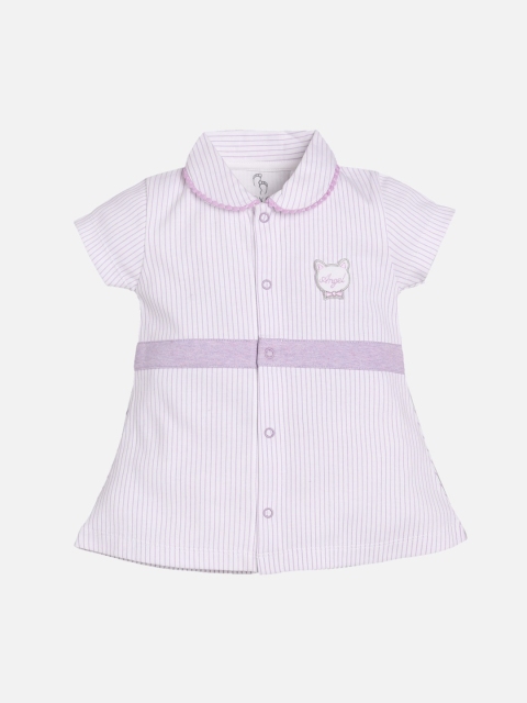 BABY GO Girls White & Lavender Striped Shirt Dress