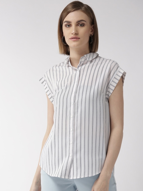 QUIERO Women White Regular Fit Striped Casual Shirt