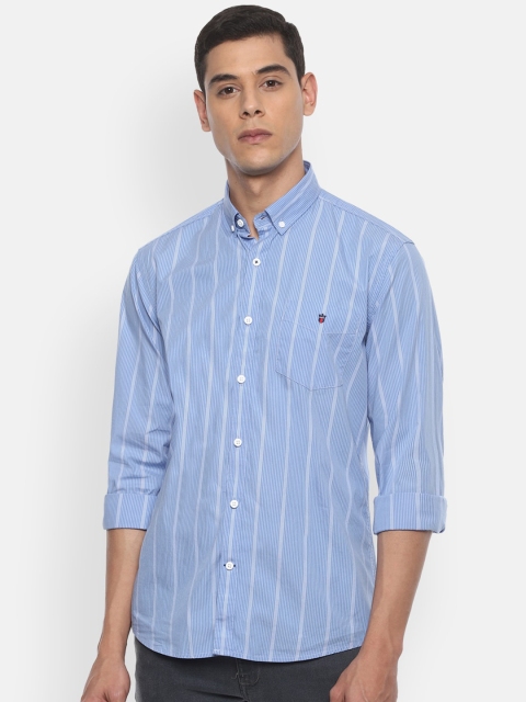 Louis Philippe Sport Men Blue & White Slim Fit Striped Pure Cotton Casual Shirt