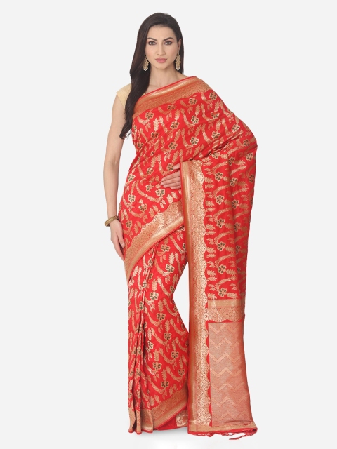 BOMBAY SELECTIONS Red Silk Blend Woven Design Banarasi Saree