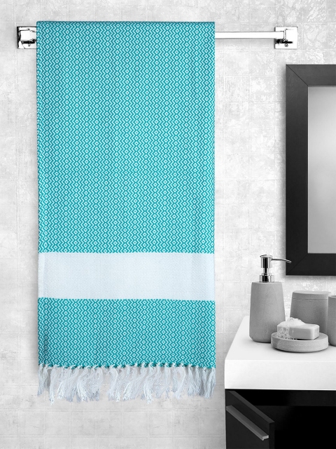 Portico New York Sea Green & White Woven-Design 233 GSM Bath Towel