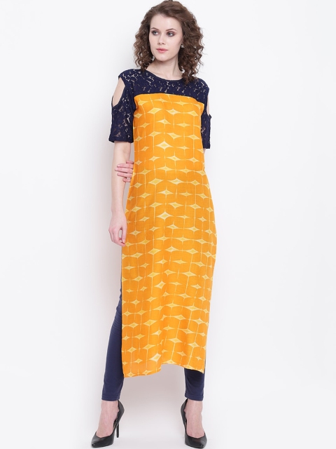 Napra Women Mustard Cold-shoulder Sleeves Kurta