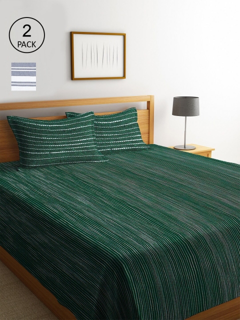 KLOTTHE Set of 2 Multicoloured Woven Design Double King Bed Covers with 4 Pillow Covers, Multi