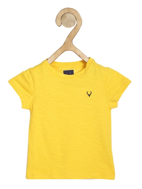 Allen Solly Junior Girls Yellow Solid Round Neck T-shirt
