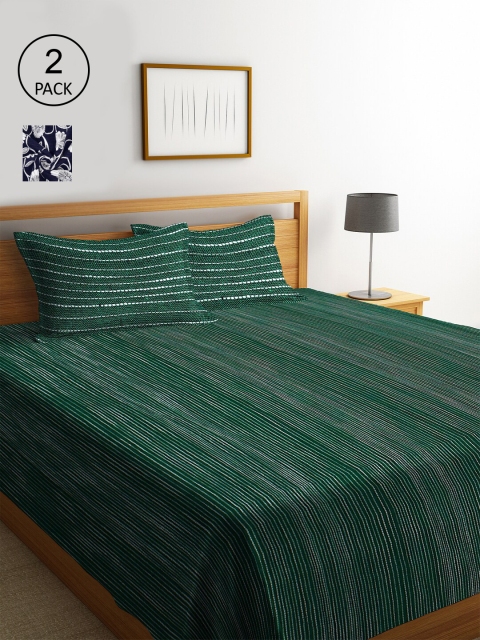 KLOTTHE Set Of 2 Multicoloured Woven-Design 2 Bed Cover With 4 Pillow Covers, Multi