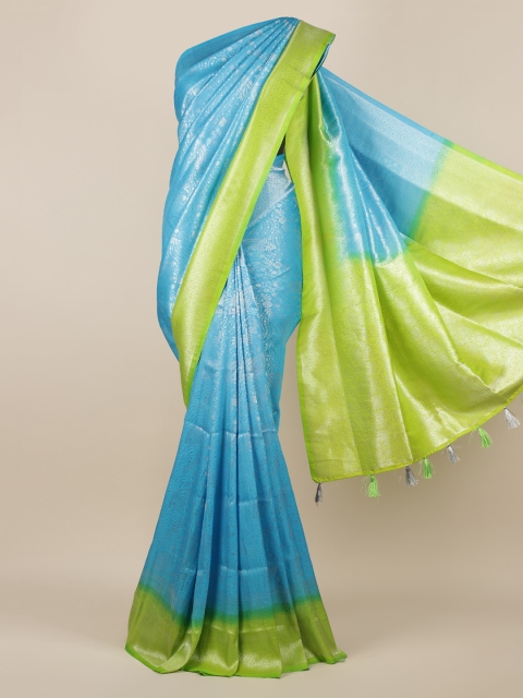 Pothys Blue & Lime Green Jute Silk Woven Design Saree