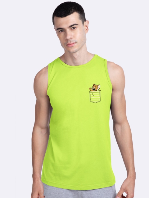 Bewakoof Men Green Solid Jerry Cotton Gym Vest