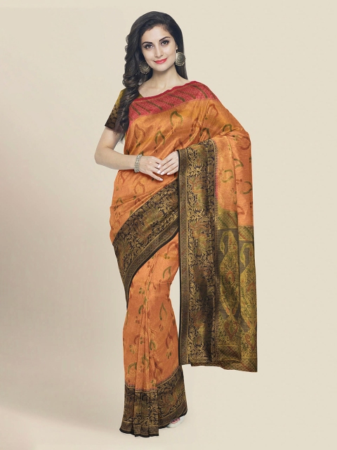KLM Fashion Mall Peach-Coloured Silk Blend Printed Banarasi Saree